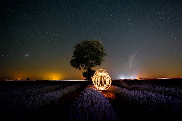rings of light the Milky Way in a summery Field of lavender with Starry sky, Brihuega Guadalajara Copyright: imageBROKER UnaixHuizi ibxuhu08950982.jpg ,model released, Symbolfoto ,property released
