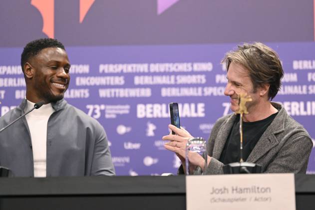 Marchant Davis and Josh Hamilton at the press conference for the feature film Reality at the Berlinale 2023 73 Berlin International Film Festival at the Hotel Grand Hyatt Berlin, 18 02 2023. Foto:xF.xKernx xFuturexImage