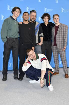 Levy Rico Arcos, Aaron Maldonado Morales, Felix Lobrecht, David Wnendt, Rafael Luis Klein Heßling and Vincent Wiemer at the photocall for the feature film Sun and Concrete Sun and Concrete at the Berlinale 2023 73 Berlin International Film Festival at the Hotel Grand Hyatt Berlin, 18 02 2023 Foto:xN.xKubelkax xFuturexImage