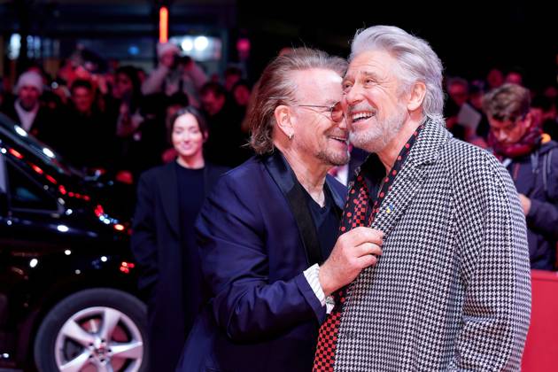 Berlinale Kiss the Future Red Carpet Arrivals with Bono and Adam Clayton of U2 Bono and Adam Clayton on the red carpet at the Kiss the Future Photo Call during the 73 Berlinale at the Berlinale Palast in Berlin Copyright: xEventpressxGolejewskix