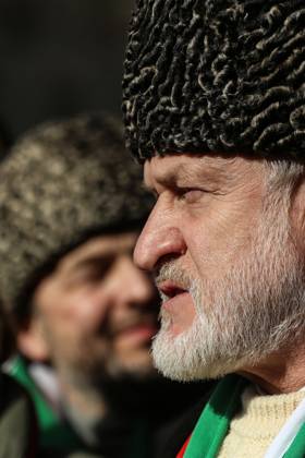 February 25, 2023, Brussels, Brussels Capital Region, Belgium: Prime Minister of the government-in-exile of the Chechen Republic of Ichkeria Akhmed Zakaiev takes part in a demonstration in occasion of the one-year anniversary of Russia s invasion of Ukraine in Brussels, Belgium, February 25, 2023. Brussels Belgium - ZUMAm177 20230225_zip_m177_004 Copyright: xValeriaxMongellix