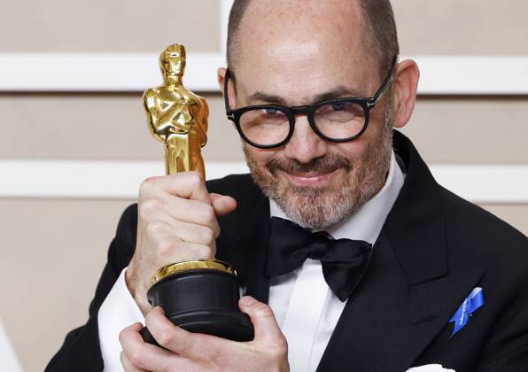 Edward Berger, winner of the award for Best International Feature Film for All Quiet on the Western Front, appears backstage with his Oscar during the 95th annual Academy Awards at Loews Hollywood Hotel in the Hollywood section of Los Angeles on Sunday, March 12, 2023.  LAP202303128127 JohnxAngelillo