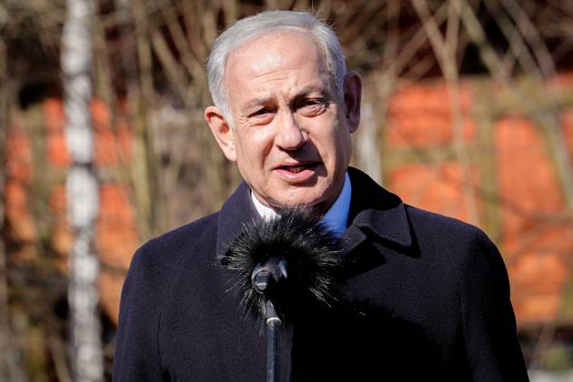 Visit of the Prime Minister of Israel in Berlin during visit of the memorial track 17 in Berlin Current, 16 03 2023, Berlin, Benjamin Netanyahu the Prime Minister of Israel during visit of the memorial track 17 together with the Chancellor during his visit in Berlin Berlin