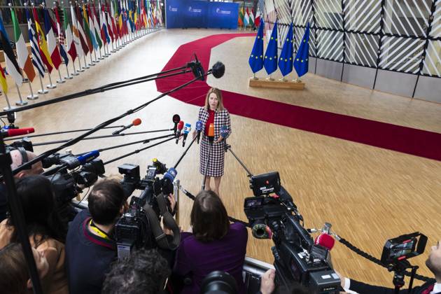 Estonian Prime Minister Kaja Kallas. Arrivals of the heads of state at the EU summit NicolasxLandemardx xLexPictorium LePictorium_0277503