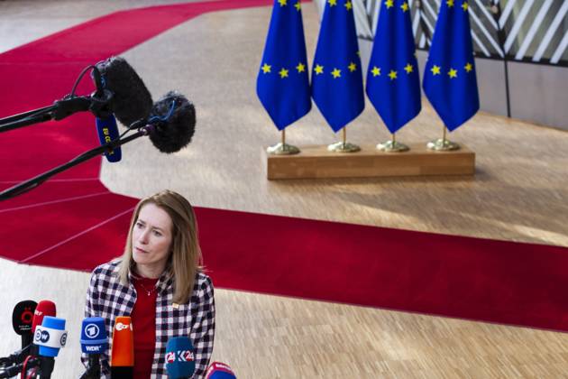 Estonian Prime Minister Kaja Kallas. Arrivals of the heads of state at the EU summit  NicolasxLandemardx xLexPictorium LePictorium_0277528