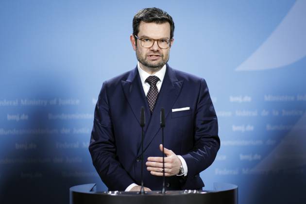 Marco Buschmann, Federal Minister of Justice, Georg Eisenreich, Minister of Justice of Bavaria, not pictured here and Anna Gallina, Senator of Justice of Hamburg, not pictured here give a joint press statement after the Bund Laender Digital Summit at the Federal Ministry of Justice in Berlin, 30 03 2023 Berlin Germany. Copyright: xJaninexSchmitz photothek.dex