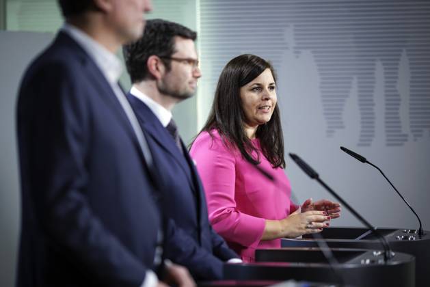 Marco Buschmann, Federal Minister of Justice, center Georg Eisenreich, Minister of Justice of Bavaria, l and Anna Gallina, Senator of Justice of Hamburg, r give a joint press statement after the Bund Laender Digital Summit at the Federal Ministry of Justice in Berlin, 30 03 2023 Berlin Germany. Copyright: xJaninexSchmitz photothek.dex