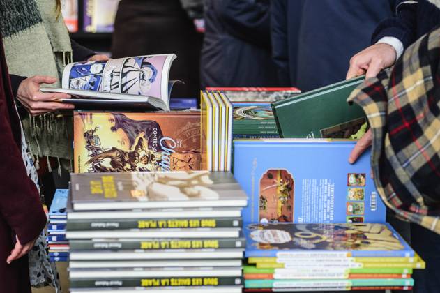Foire du Livre de Bruxelles les gens se pressent autour des presentoirs 2023 Rayon Bandes dessinees Brussels Books fair 2023 - Comics Books Reporters QUINET JEANxMARCxQUINET