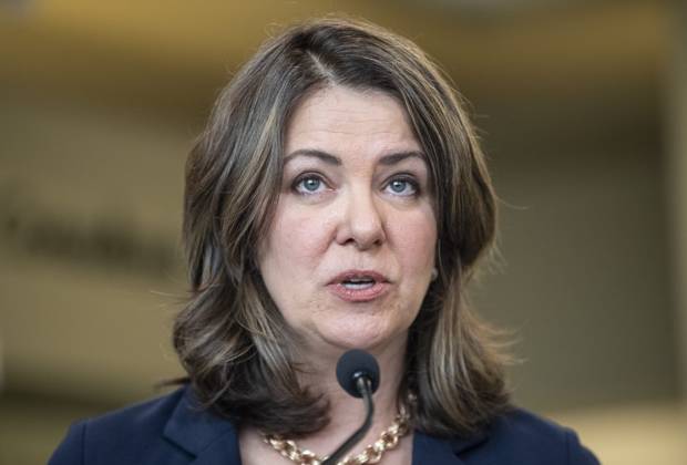 April 11, 2023, SHERWOOD PARK, AB, CANADA: Alberta Premier Danielle Smith announces a public health guarantee in Sherwood Park, Alta., Tuesday, April 11, 2023. SHERWOOD PARK CANADA  - ZUMAc35_ 20230411_zaf_c35_024 Copyright: xJasonxFransonx