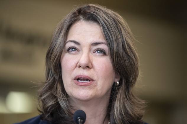April 11, 2023, SHERWOOD PARK, AB, CANADA: Alberta Premier Danielle Smith announces a public health guarantee in Sherwood Park, Alta., Tuesday, April 11, 2023. SHERWOOD PARK CANADA  - ZUMAc35_ 20230411_zaf_c35_025 Copyright: xJasonxFransonx