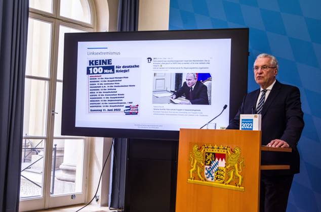 April 24, 2023, Munich, Bavaria, Germany: The Bavarian Verfassungsschutz (Secret Service, Office for the Protection of the Constitution) released the 2022 report detailing threats to the state of Bavaria and the country. Over the past years, conspiracy theorists, new age and wellness extremists, right-extremists, Reichsbuerger (sovereign citizens), and various enemies of democracy have taken a leading role against the German state and society, with such cases as Terror Gruppe S. and the alleged Reichsbuerger terrorist plot to topple the state underscoring that the threats are not giving up. Other threats to the state include those that may be directed by Russian intelligence as part of their Hybrid Warfare campaign against the west. Muni - ZUMAb160 20230424_zbp_b160_022 Copyright: xSachellexBabbarx