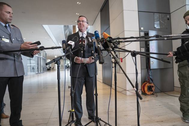 Press statement by Defense Minister Boris Pistorius on the subject of acceleration in the procurement process of the Bundeswehr West lobby Bundestag building Press statement by Defense Minister Boris Pistorius on the subject of acceleration in the procurement process of the Bundeswehr West lobby Bundestag building, Berlin Berlin Germany Bundestag lobby West