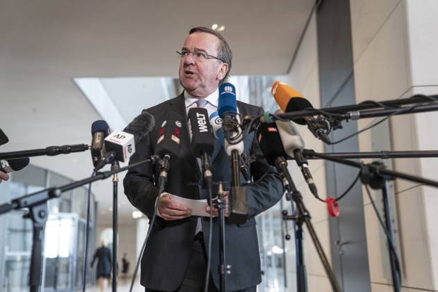 Press statement by Defense Minister Boris Pistorius on the subject of acceleration in the procurement process of the Bundeswehr West lobby Bundestag building Press statement by Defense Minister Boris Pistorius on the subject of acceleration in the procurement process of the Bundeswehr West lobby Bundestag building, Berlin Berlin Germany Bundestag lobby West