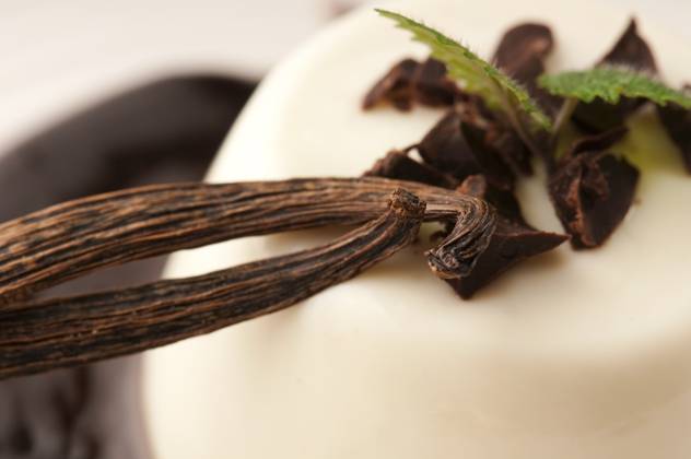Panna Cotta with chocolate and vanilla beans Copyright: xjoannaxwnukx xDesignxPicsx , 30713188 Copyright: StoyanxHaytovx xDesignxPics 30713188