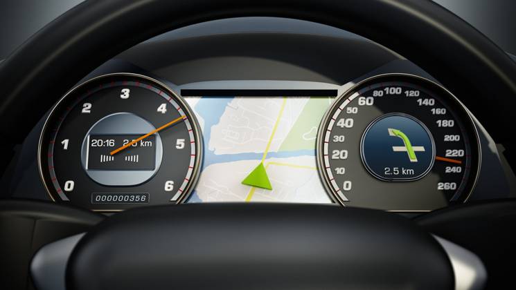 Modern sports car steering wheel and cocpit with navigation screen. 3D illustration Modern sports car steering wheel and cocpit with navigation screen. 3D illustration. Copyright: xZoonar.com CigdemxSimsekx 19849802