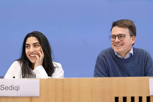 Sultana Sediqi and Robert Kusche at the Federal Press Conference on the 2022 Annual Statistics on Right-Wing and Racist Violence and on the Current Wave of Racist Mobilizations in Eastern Germany at the Haus der Bundespressekonferenz Berlin, 09 052023 Foto:xF.xKernx xFuturexImage
