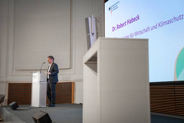 Kick-off event for the National Platform Future of Tourism at the Federal Ministry of Economics and Climate Protection Current, 11 05 2023, Berlin, Dr Robert Habeck Federal Minister for Economics and Climate Protection during his greetings at the kick-off event for the National Platform Future of Tourism at the Federal Ministry of Economics