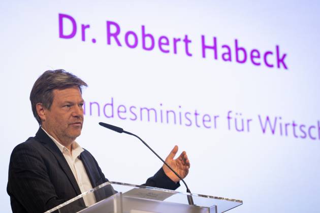 Kick-off event for the National Platform Future of Tourism at the Federal Ministry of Economics and Climate Protection Current, 11 05 2023, Berlin, Dr Robert Habeck Federal Minister for Economics and Climate Protection during his greetings at the kick-off event for the National Platform Future of Tourism at the Federal Ministry of Economics