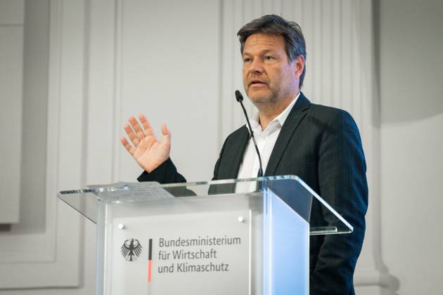 Kick-off event for the National Platform Future of Tourism at the Federal Ministry of Economics and Climate Protection Current, 11 05 2023, Berlin, Dr Robert Habeck Federal Minister for Economics and Climate Protection during his greetings at the kick-off event for the National Platform Future of Tourism at the Federal Ministry of Economics