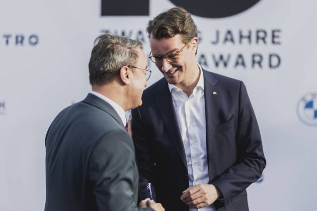 R L Hendrik Wuest, CDU, Minister President of North Rhine-Westphalia, and Xavier Bettel, Prime Minister of Luxembourg, photographed at the Politikawards in Berlin, 22 05 2023 Berlin Germany Copyright: xFlorianxGaertnerx