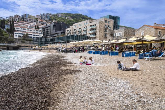 Old Town with City beach, Budva, Adriatic coast, Montenegro, Europe Copyright: imageBROKER/IngoxSchulz iblisb09301240
