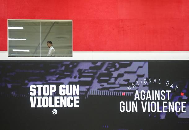 June 1, 2023, TORONTO, ON, CANADA: Prime Minister Justin Trudeau is pictured in a window as he walks to meet with teenagers and families before announcing that every first Friday in June will be National Day Against Gun Violence at the OVO Athletic Centre in Toronto on Thursday, June 1, 2023. TORONTO CANADA  - ZUMAc35_ 20230601_zaf_c35_149 Copyright: xNathanxDenettex