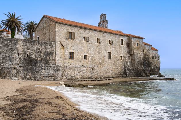 Old town with city beach, Budva, Adriatic coast, Montenegro mcpins mcpins