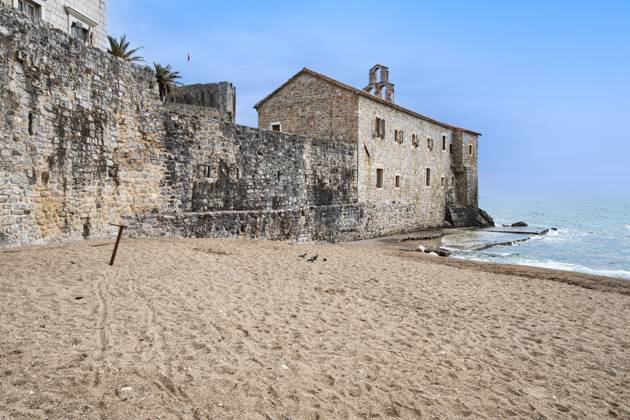 Old town with city beach, Budva, Adriatic coast, Montenegro mcpins mcpins