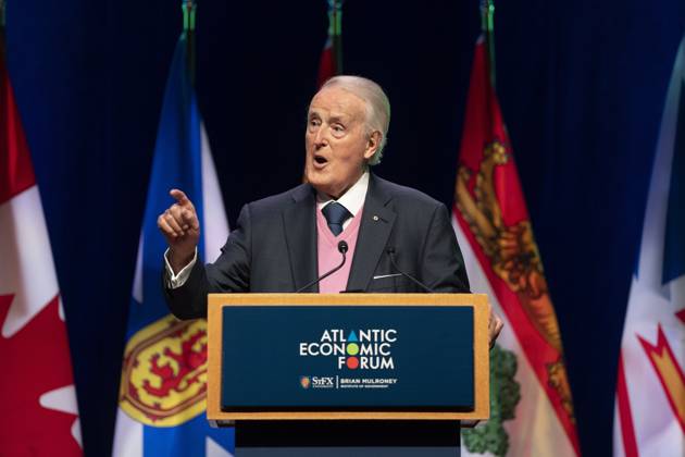 June 19, 2023, Antigonish, NS, Canada: Former prime minister Brian Mulroney speaks during the Atlantic Economic Forum at St. Francis Xavier University in Antigonish, N.S. on Monday, June 19, 2023. Antigonish Canada  - ZUMAc35_ 20230619_zaf_c35_076 Copyright: xDarrenxCalabresex