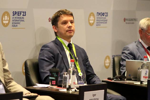 Igor Drozdov, Chairman of the Board, Skolkovo Foundation, attends a session on Integration in the Name of Development: Practical Aspects of Cooperation Under the SCO in the framework of the St. Petersburg International Economic Forum 2023 (SPIEF 2023). MaksimxKonstantinov