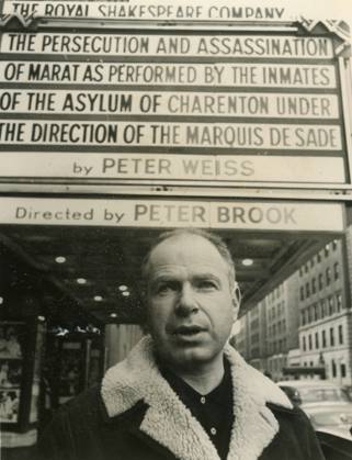 English stage director Peter Brook outside the New York Theatre, USA 1966 