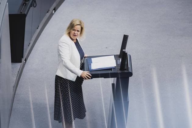 Nancy Faeser SPD , Federal Minister of the Interior and Home Affairs, recorded during the debate in the German Bundestag on skilled worker immigration Berlin, 23 06 2023 Berlin Germany Copyright: xFlorianxGaertnerx