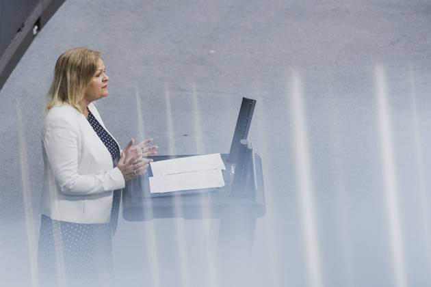 Nancy Faeser SPD , Federal Minister of the Interior and Home Affairs, recorded during the debate in the German Bundestag on skilled worker immigration Berlin, 23 06 2023 Berlin Germany Copyright: xFlorianxGaertnerx
