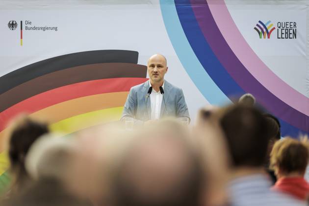 Sven Lehmann, Queer Commissioner of the Federal Government, recorded during the CSD reception at the BMFSFJ in Berlin, 28 06 2023 Berlin Germany Copyright: xKiraxHofmannx