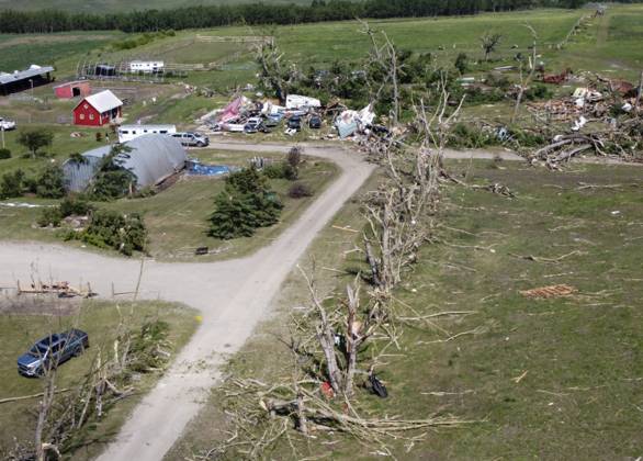 July 1, 2023, Carstairs, AB, CANADA: Tornado damaged homes are seen near Carstairs, Alta., Saturday, July 1, 2023. No injuries were reported. Carstairs CANADA  - ZUMAc35_ 20230701_zaf_c35_136 Copyright: xJeffxMcintoshx