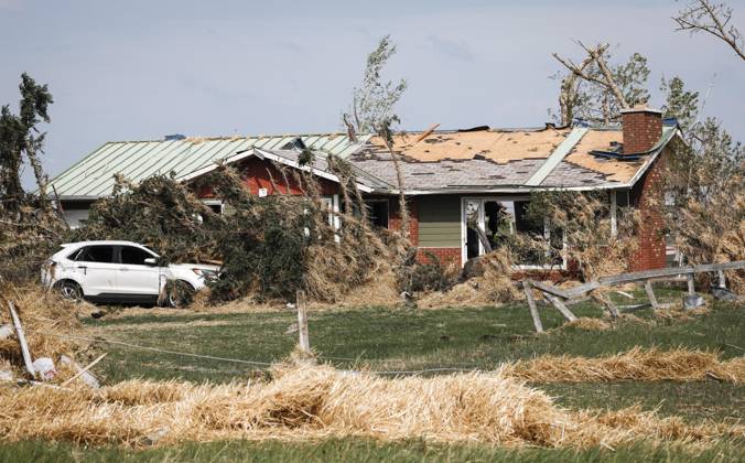 July 1, 2023, Carstairs, AB, CANADA: A tornado damaged home is seen near Carstairs, Alta., Saturday, July 1, 2023. No injuries were reported. Carstairs CANADA  - ZUMAc35_ 20230701_zaf_c35_137 Copyright: xJeffxMcintoshx