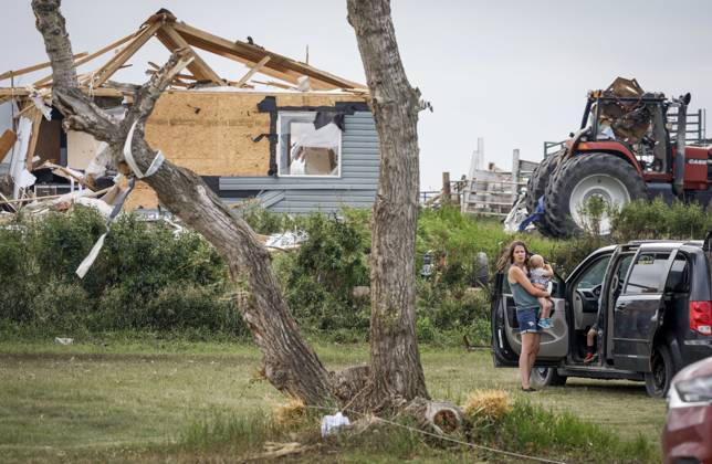 July 1, 2023, Carstairs, AB, CANADA: A tornado damaged home is seen near Carstairs, Alta., Saturday, July 1, 2023. No injuries were reported. Carstairs CANADA  - ZUMAc35_ 20230701_zaf_c35_139 Copyright: xJeffxMcintoshx