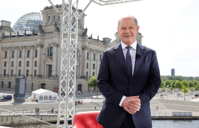 Germany, Berlin, ARD summer interview with Chancellor Olaf Scholz