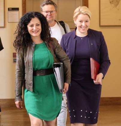 Senate Press Conference Berlin Giffey 04072023, Germany, Berlin, Senate, Senate Press Conference, with Economics Senator Franziska Giffey, Labor Minister Cansel Kizilteppe, both SPD and the new government spokeswoman Christine Berlin Berlin Germany