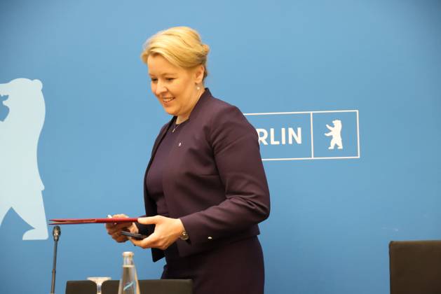 Senate Press Conference Berlin Giffey 04072023, Germany, Berlin, Senate, Senate Press Conference, with Economics Senator Franziska Giffey, Labor Minister Cansel Kizilteppe, both SPD and the new government spokeswoman Christine Richter Berlin Berlin Germany