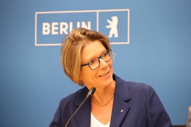 Senate Press Conference Berlin Giffey 04072023, Germany, Berlin, Senate, Senate Press Conference, with Economics Senator Franziska Giffey, Labor Minister Cansel Kizilteppe, both SPD and the new government spokeswoman Christine Richter Berlin Berlin Germany