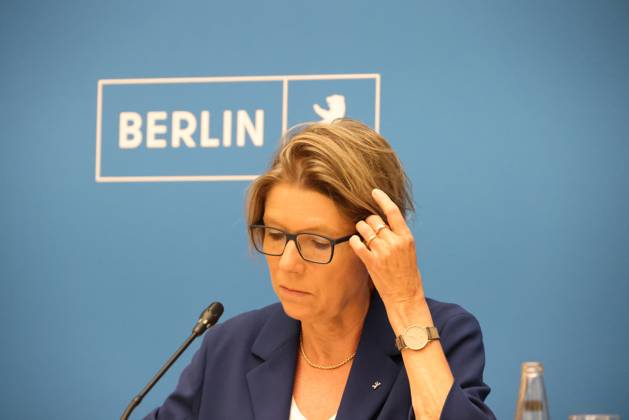 Senate Press Conference Berlin Giffey 04072023, Germany, Berlin, Senate, Senate Press Conference, with Economics Senator Franziska Giffey, Labor Minister Cansel Kizilteppe, both SPD and the new government spokeswoman Christine Richter Berlin Berlin Germany