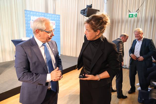 Vassiliiadis Neubauer und Habeck 04072023, Germany, Berlin, Rheinland Pfalz Landesvertretung, discussion event of the foundation of the trade union IGBCE, with Michael Vassiliadis IGBCE , Robert Habeck Minister fuer Wirtschaft, Mona Neubauer NRW Minister of Economics, Berlin Berlin Germany