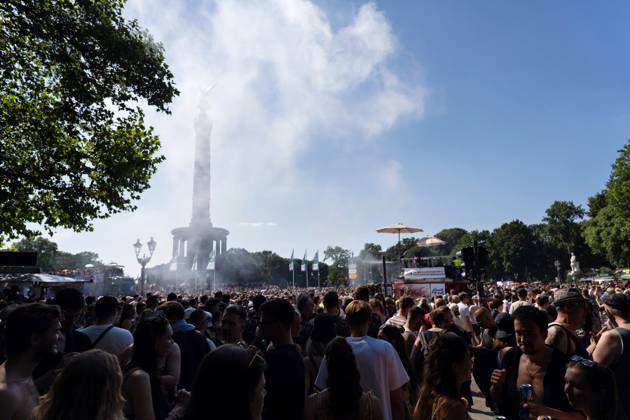 08 07 2023,Tens of thousands of people take part in techno parade Rave the Planet Loveparade founder Dr Motte is the organizer Street of 17 June in the Great Tiergarten