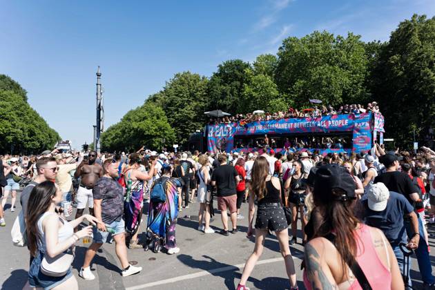 08 07 2023,Tens of thousands of people take part in techno parade Rave the Planet Loveparade founder Dr Motte is the organizer Street of 17 June in the Great Tiergarten