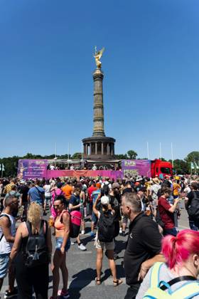 08 07 2023,Tens of thousands of people take part in techno parade Rave the Planet Loveparade founder Dr Motte is the organizer Street of 17 June in the Great Tiergarten