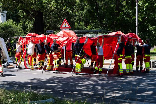 08 07 2023,Tens of thousands of people take part in techno parade Rave the Planet Loveparade founder Dr Motte is the organizer Street of June 17 in the Great Tiergarten Muth Medical is on site