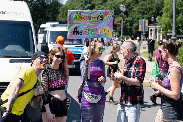 08 07 2023,Tens of thousands of people take part in techno parade Rave the Planet Loveparade founder Dr Motte is the organizer Street of 17 June in the Great Tiergarten