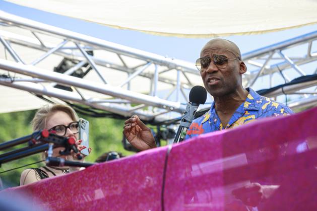 Rave the Planet 2023 Germany, Berlin on 08 July 2023 Joe Chialo CDU Berlin Senator for Culture and Social Cohesion at the welcoming speech to the Rave Veranstalltung