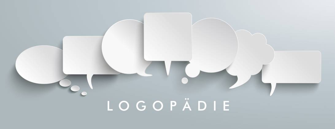 White Paper Speech Balloons Logopaedie Header German text Logopaedie, translate Logopedics.